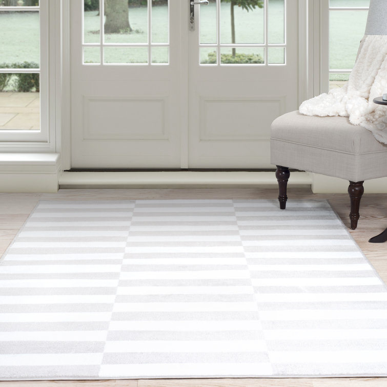 PLYH Checkered Stripes White/Grey Area Rug Wayfair Canada
